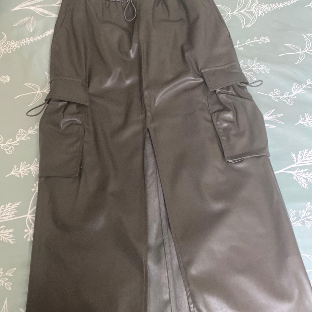 Zara faux leather army green maxi skirt